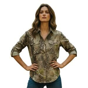 Magellan Hunt Gear Shirt Women’s Large Camo Realtree Edge Lightweight Gray Green